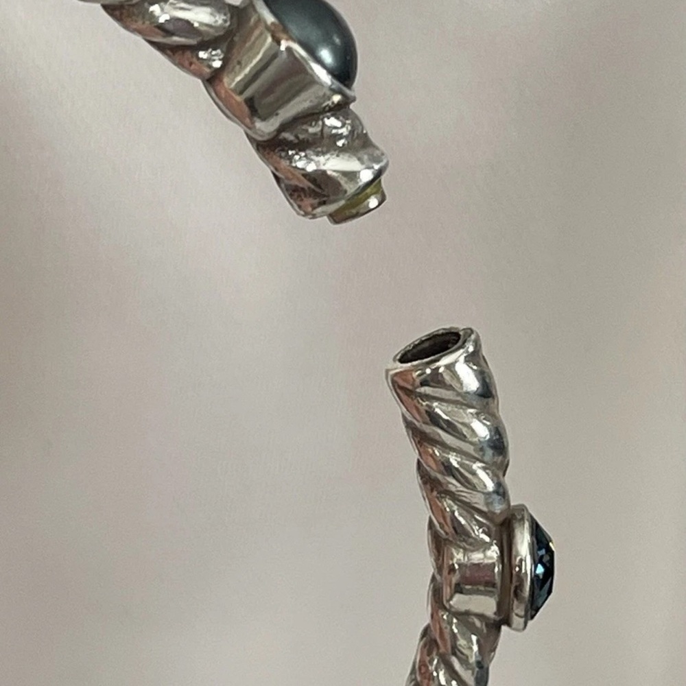 Brighton MONTE CARLO Silver Rope Hinged Blue Crystal Faux Pearl Bangle Bracelet - Picture 5 of 12